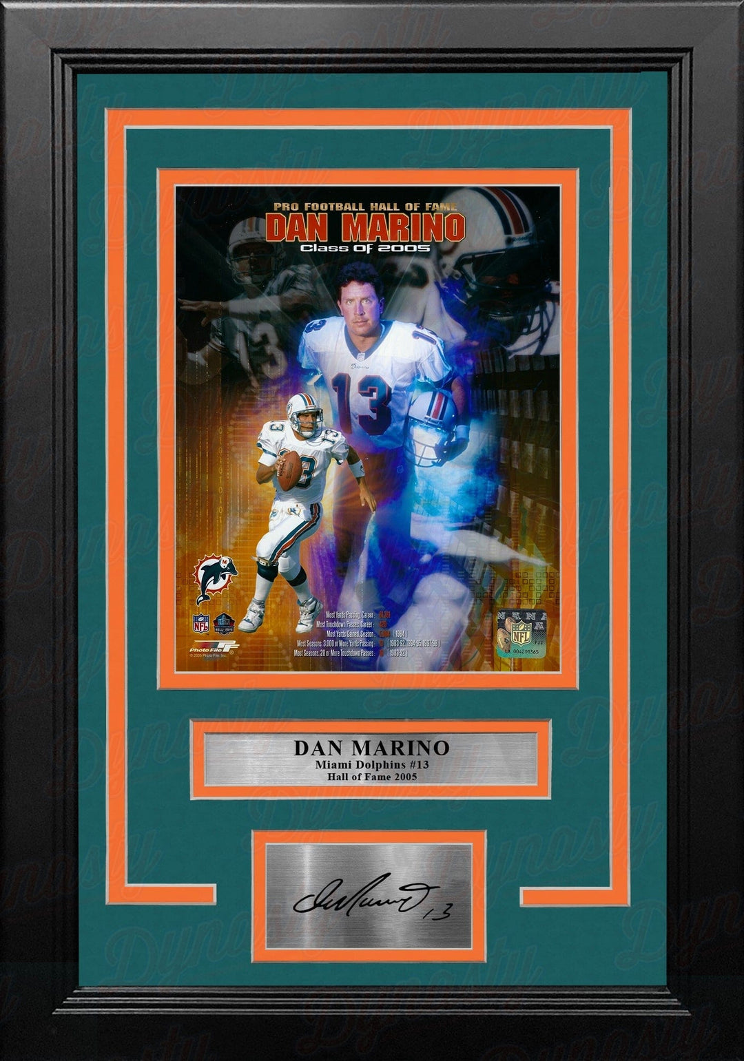 Dynasty Sports & Framing Engraved Signatures Dan Marino Miami Dolphins 8x10 Framed Hall of Fame Collage Football Photo with Engraved Autograph