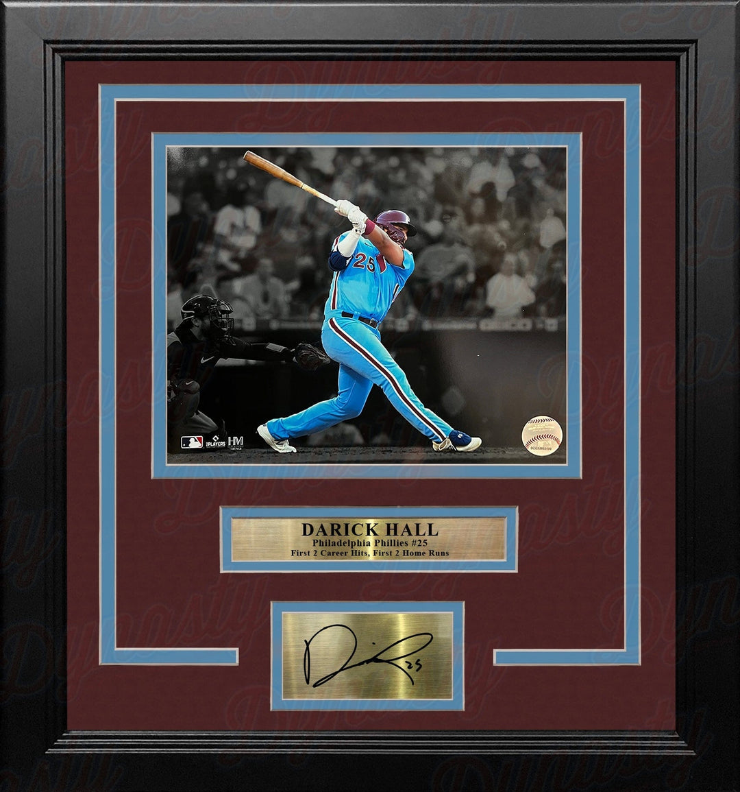 Dynasty Sports & Framing Engraved Signatures Darick Hall First Home Run Philadelphia Phillies 8x10 Framed Baseball Photo with Engraved Autograph