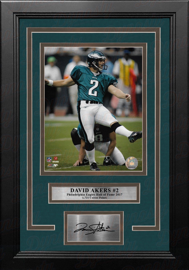 Dynasty Sports & Framing Engraved Signatures David Akers Kicking Action Philadelphia Eagles 8x10 Framed Football Photo with Engraved Autograph