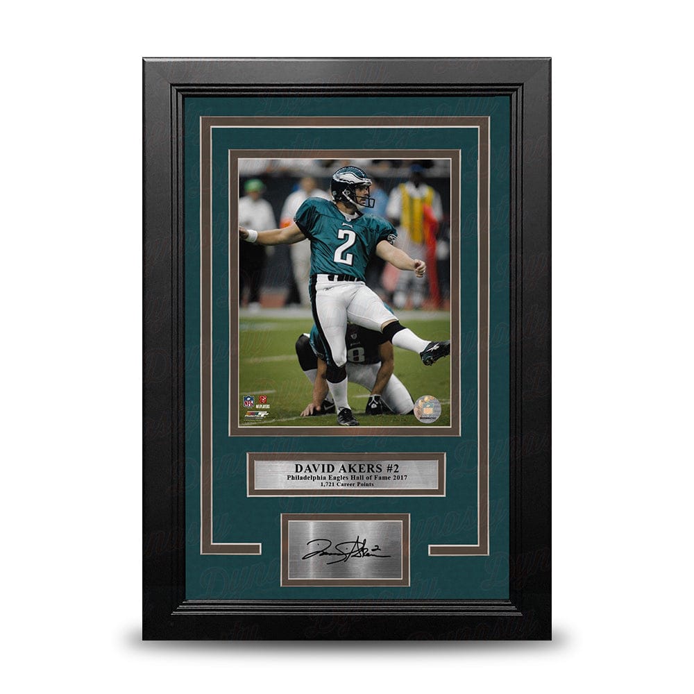 Dynasty Sports & Framing Engraved Signatures David Akers Kicking Action Philadelphia Eagles 8x10 Framed Football Photo with Engraved Autograph