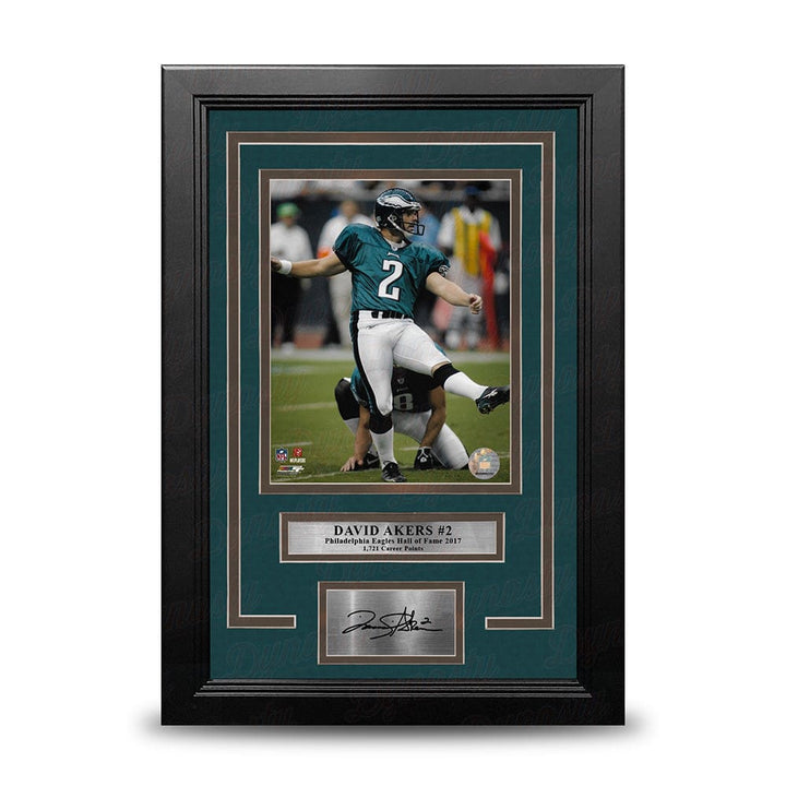 Dynasty Sports & Framing Engraved Signatures David Akers Kicking Action Philadelphia Eagles 8x10 Framed Football Photo with Engraved Autograph