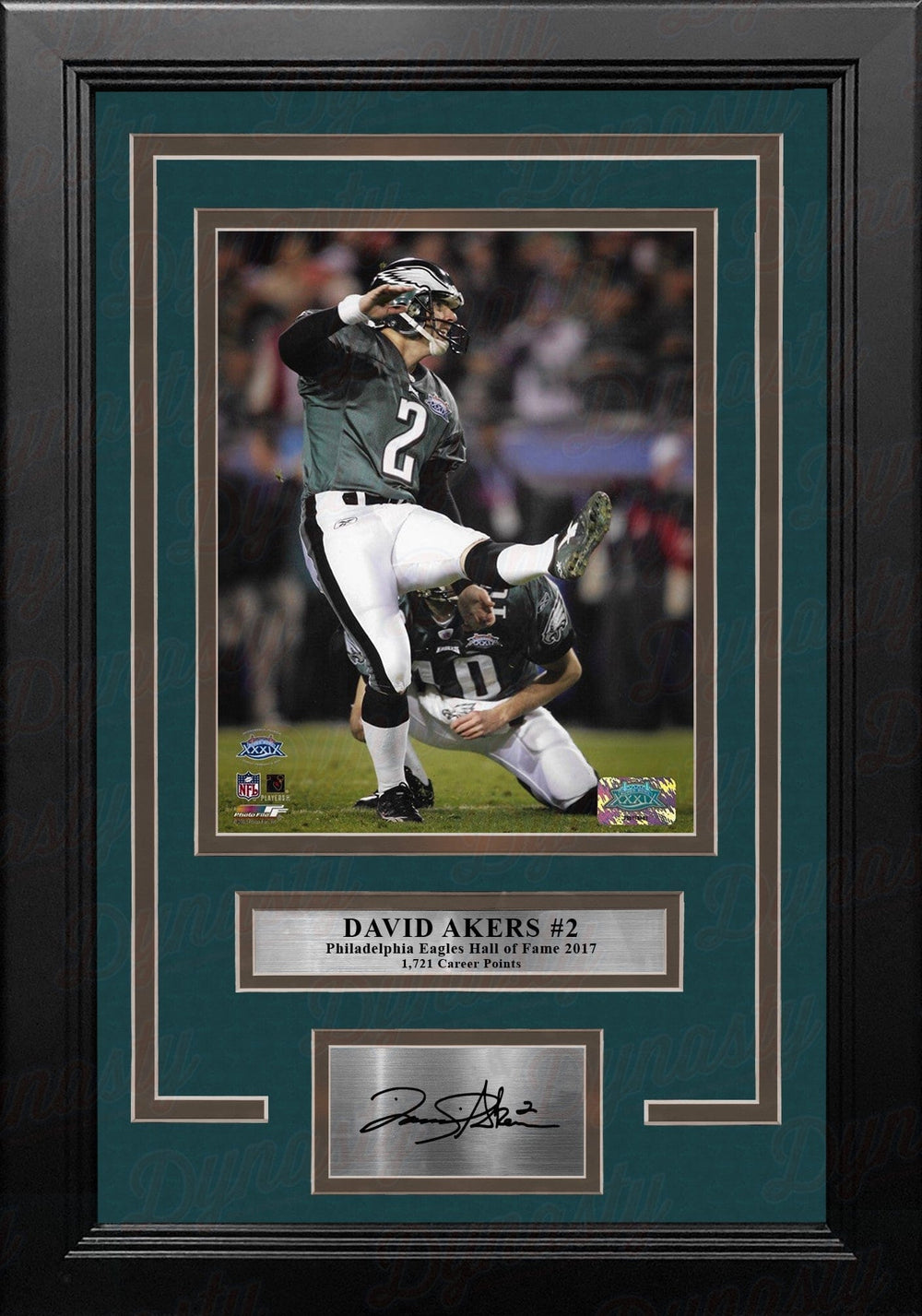 Dynasty Sports & Framing Engraved Signatures David Akers Super Bowl XXXIX Philadelphia Eagles 8x10 Framed Football Photo with Engraved Autograph