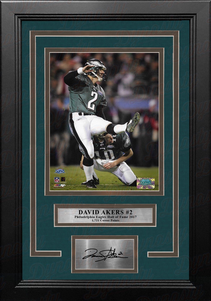 Dynasty Sports & Framing Engraved Signatures David Akers Super Bowl XXXIX Philadelphia Eagles 8x10 Framed Football Photo with Engraved Autograph