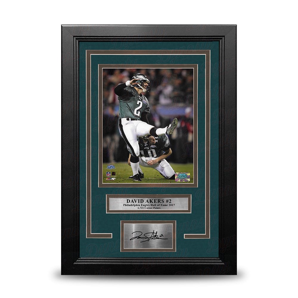 Dynasty Sports & Framing Engraved Signatures David Akers Super Bowl XXXIX Philadelphia Eagles 8x10 Framed Football Photo with Engraved Autograph