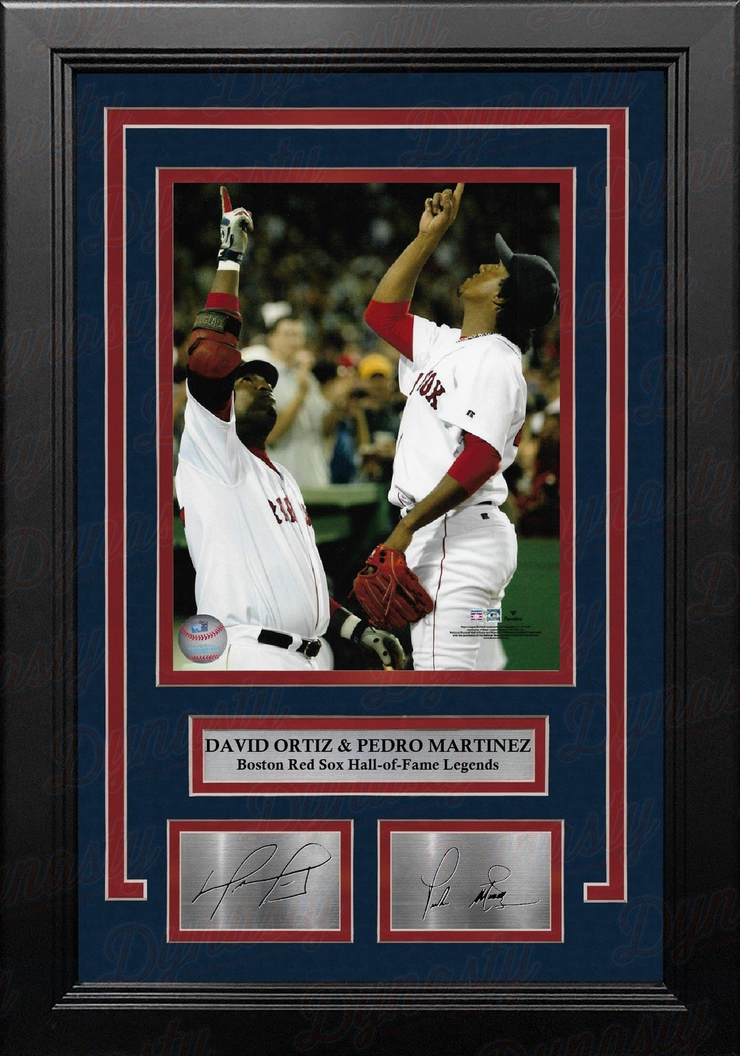 Dynasty Sports & Framing Engraved Signatures David Ortiz & Pedro Martinez Pointing Boston Red Sox 8" x 10" Framed Photo with Engraved Autographs