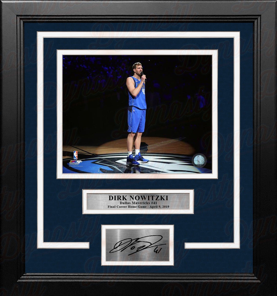 Dynasty Sports & Framing Engraved Signatures Dirk Nowitzki Dallas Mavericks Final Home Game 8x10 Framed Basketball Photo with Engraved Autograph