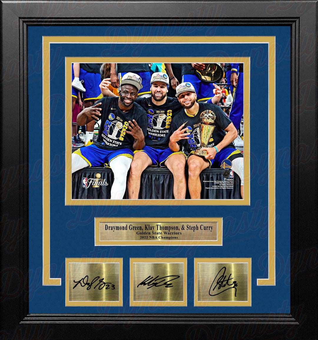 Dynasty Sports & Framing Engraved Signatures Draymond Green Klay Thompson Steph Curry Warriors Finals 8x10 Framed Photo with Engraved Autographs