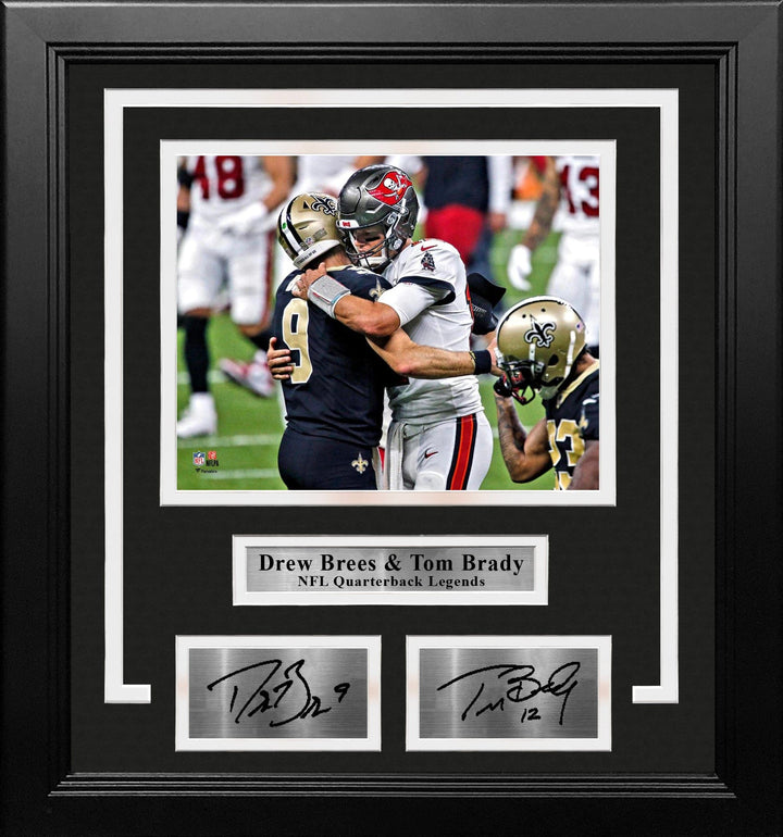 Dynasty Sports & Framing Engraved Signatures Drew Brees and Tom Brady 8" x 10" Framed Quarterback Legends Football Photo with Engraved Autographs