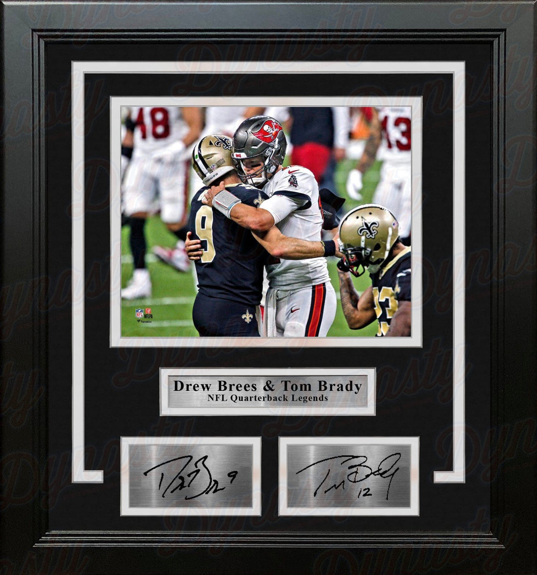 Dynasty Sports & Framing Engraved Signatures Drew Brees and Tom Brady 8" x 10" Framed Quarterback Legends Football Photo with Engraved Autographs
