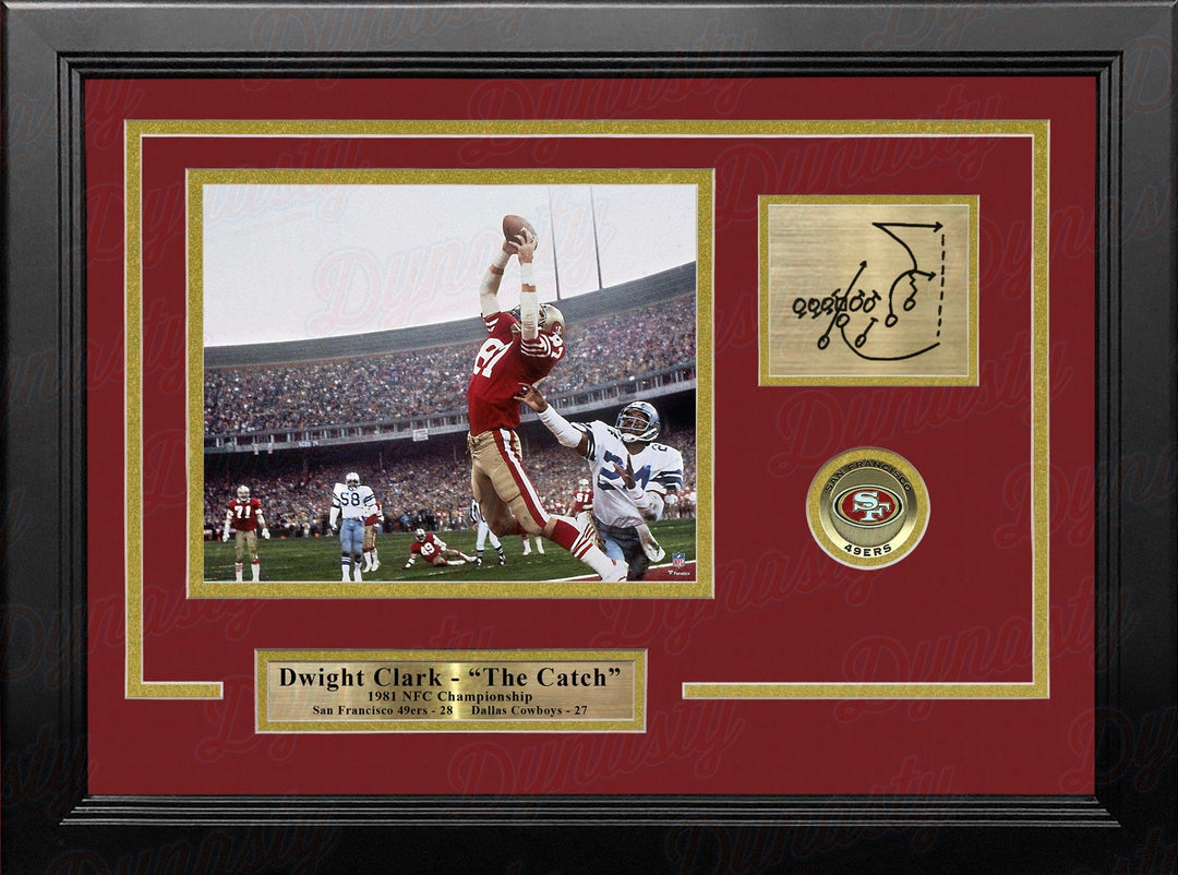 Dynasty Sports & Framing Engraved Signatures Dwight Clark 1981 NFC Championship Catch San Francisco 49ers 8x10 Framed Photo with Engraved Play