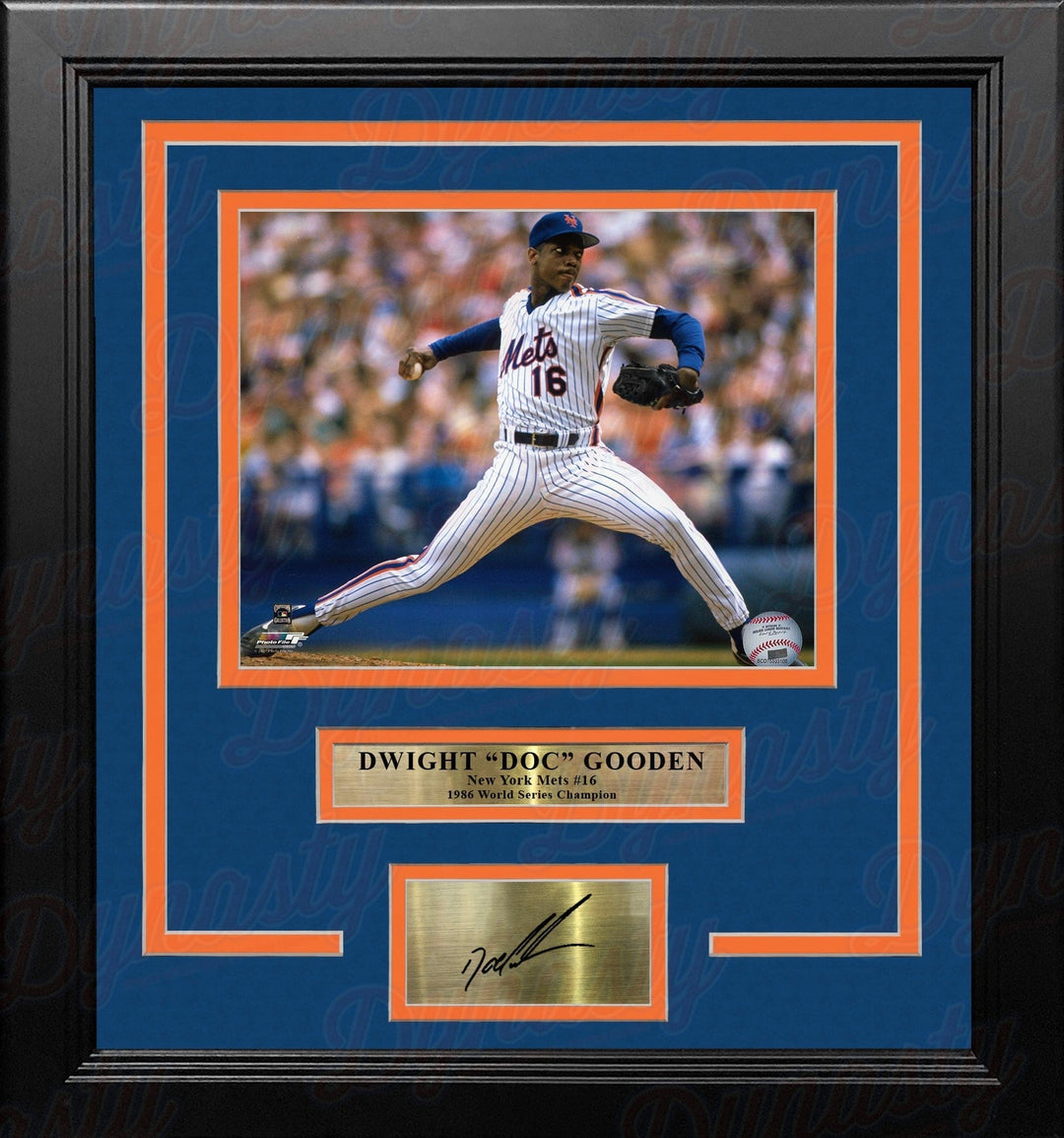 Dynasty Sports & Framing Engraved Signatures Dwight Gooden in Action New York Mets 8" x 10" Framed Baseball Photo with Engraved Autograph