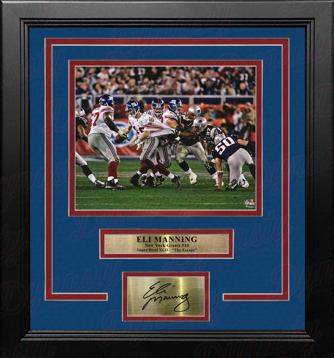 Dynasty Sports & Framing Engraved Signatures Eli Manning Super Bowl XLII Sack Escape New York Giants 8x10 Framed Photo with Engraved Autograph