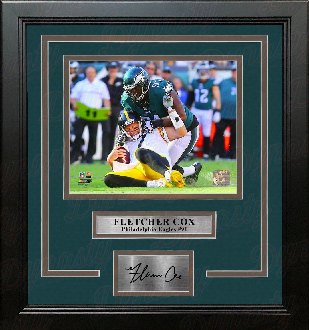 Dynasty Sports & Framing Engraved Signatures Fletcher Cox Sacks Roethlisberger Philadelphia Eagles 16" x 20" Framed Photo with Engraved Autograph