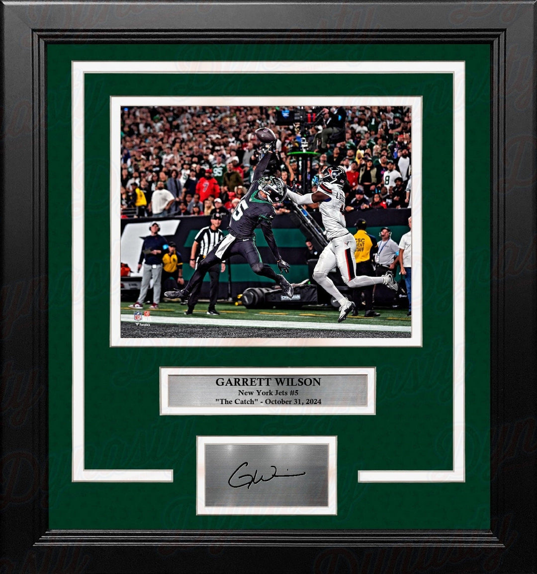 Dynasty Sports & Framing Engraved Signatures Garrett Wilson One-Handed Touchdown Catch New York Jets 8x10 Framed Photo with Engraved Autograph