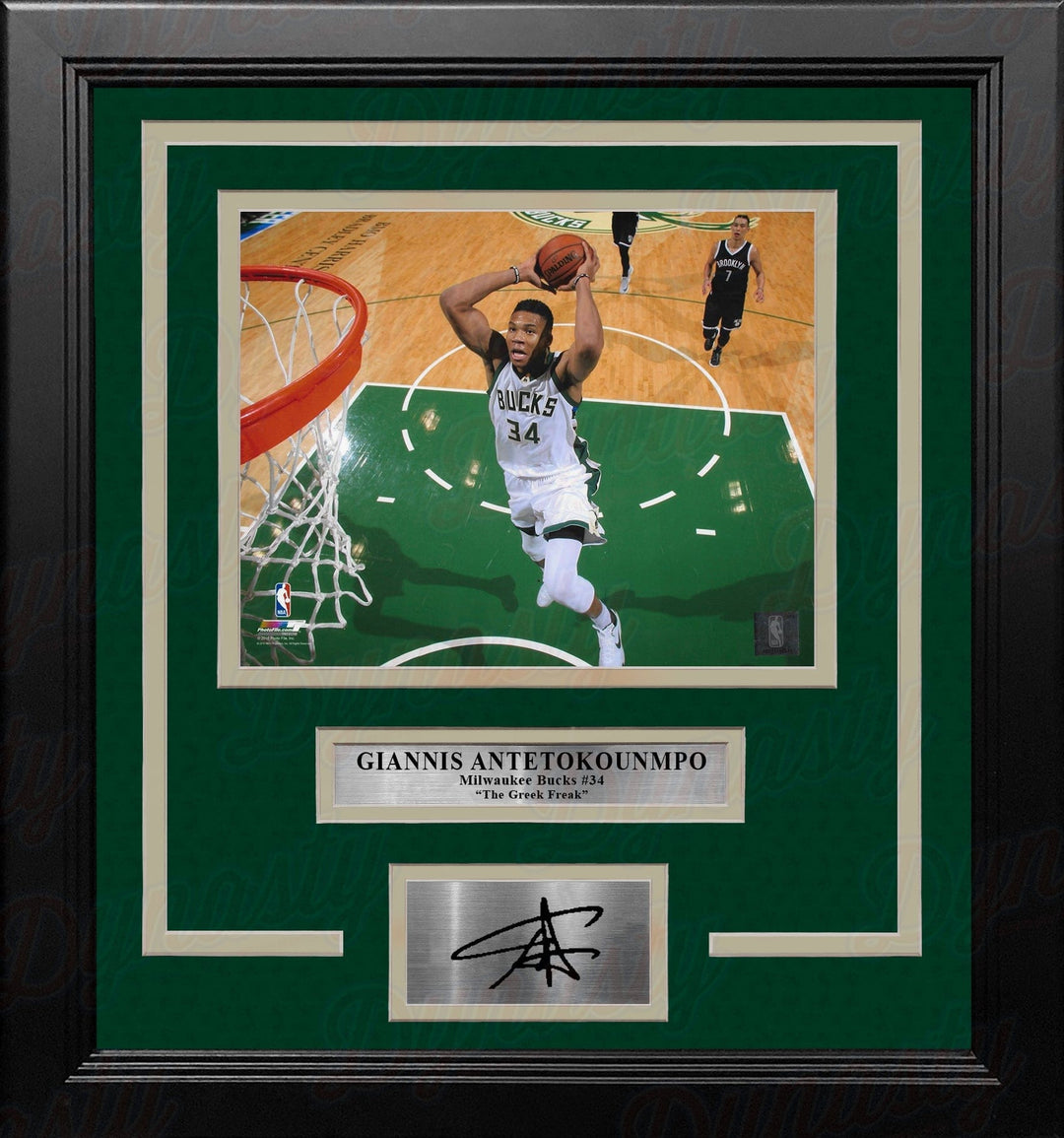 Dynasty Sports & Framing Engraved Signatures Giannis Antetokounmpo Rim Cam Milwaukee Bucks 8x10 Framed Photo with Engraved Autograph