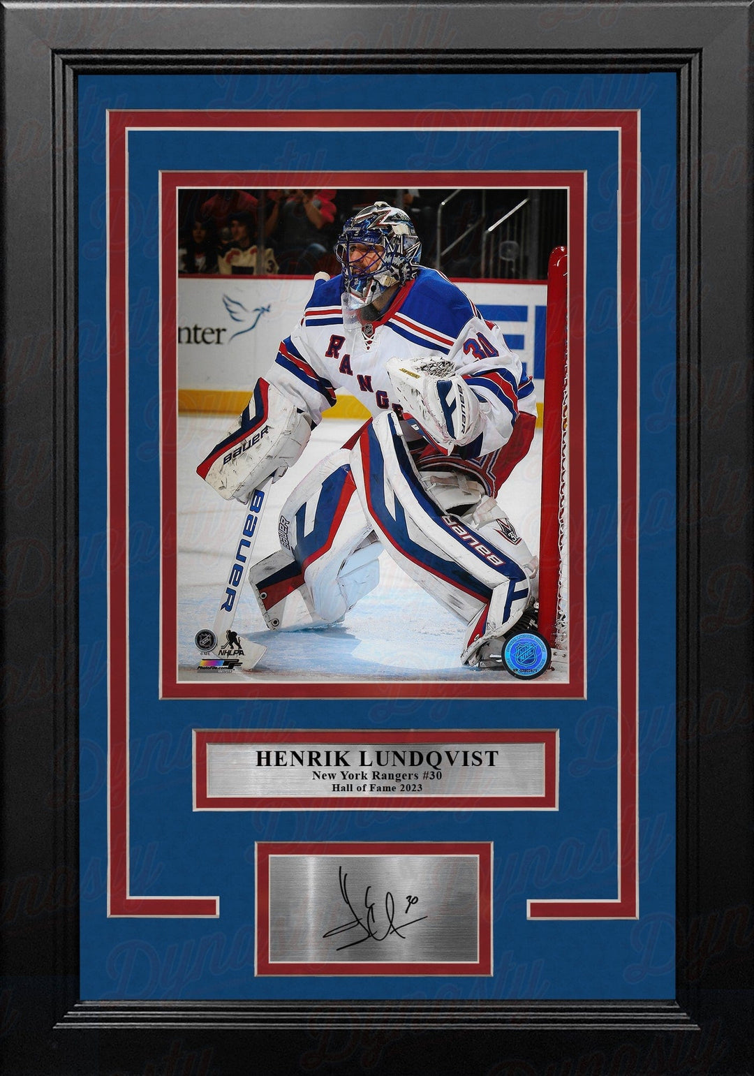 Dynasty Sports & Framing Engraved Signatures Henrik Lundqvist in Net New York Rangers 8" x 10" Framed Hockey Photo with Engraved Autograph