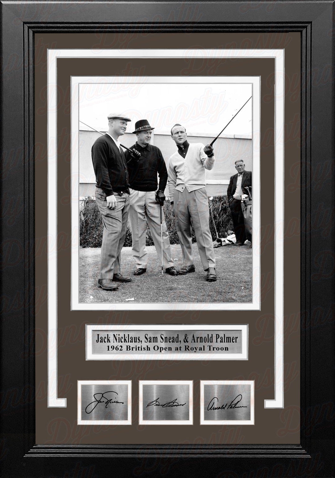 Dynasty Sports & Framing Engraved Signatures Jack Nicklaus, Sam Snead, & Arnold Palmer 8" x 10" Framed Golf Photo with Engraved Autographs