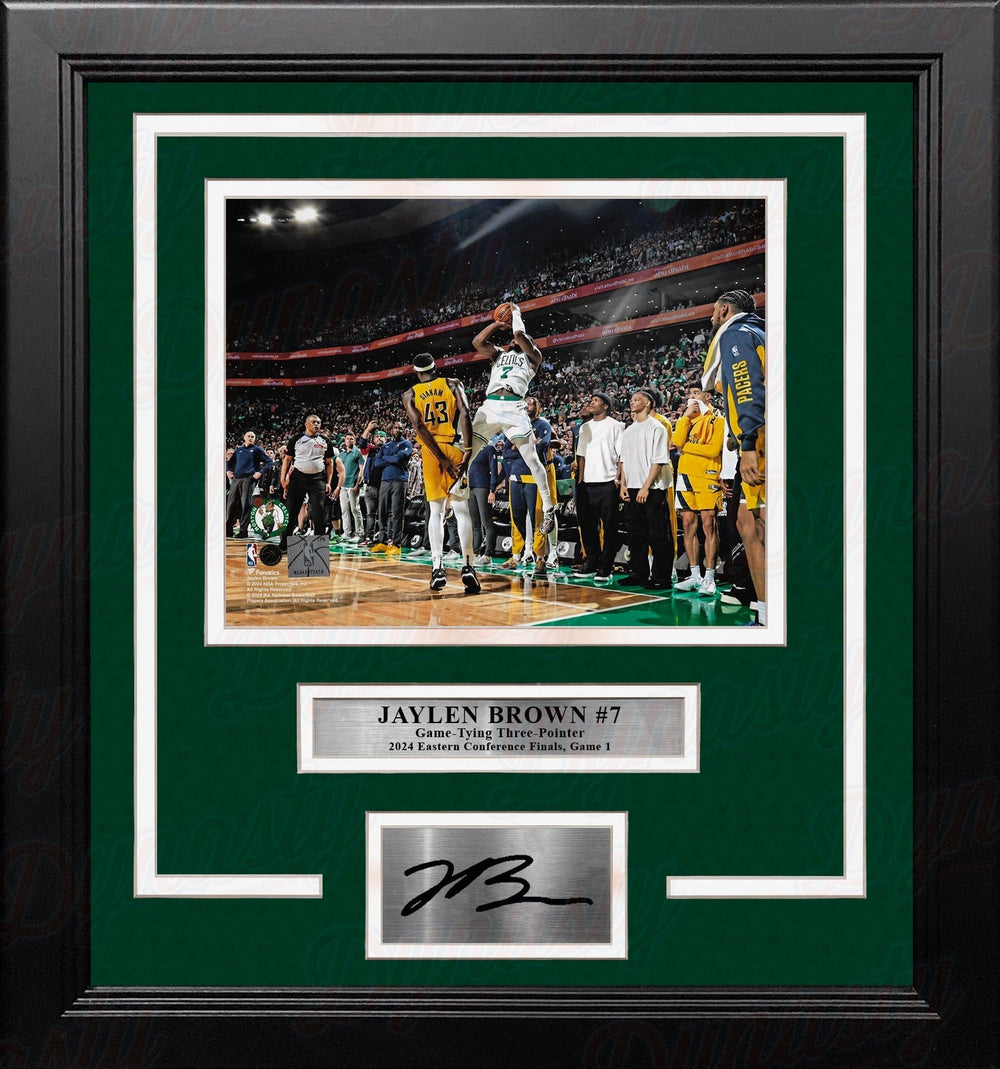 Dynasty Sports & Framing Engraved Signatures Jaylen Brown Game-Tying 3-Pointer Boston Celtics 8" x 10" Framed 2024 Photo with Engraved Autograph