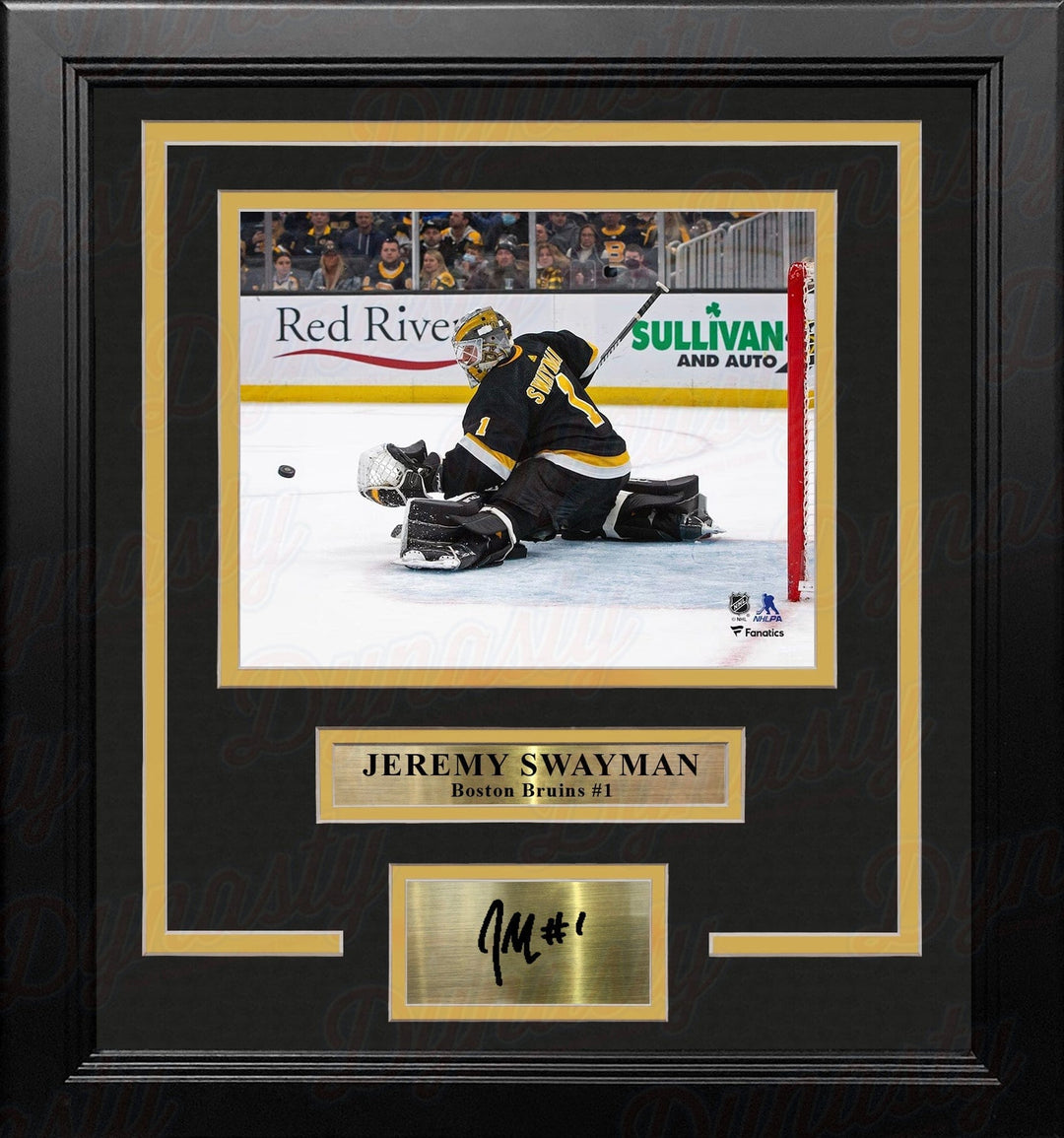 Dynasty Sports & Framing Engraved Signatures Jeremy Swayman in Action Boston Bruins 8" x 10" Framed Hockey Photo with Engraved Autograph