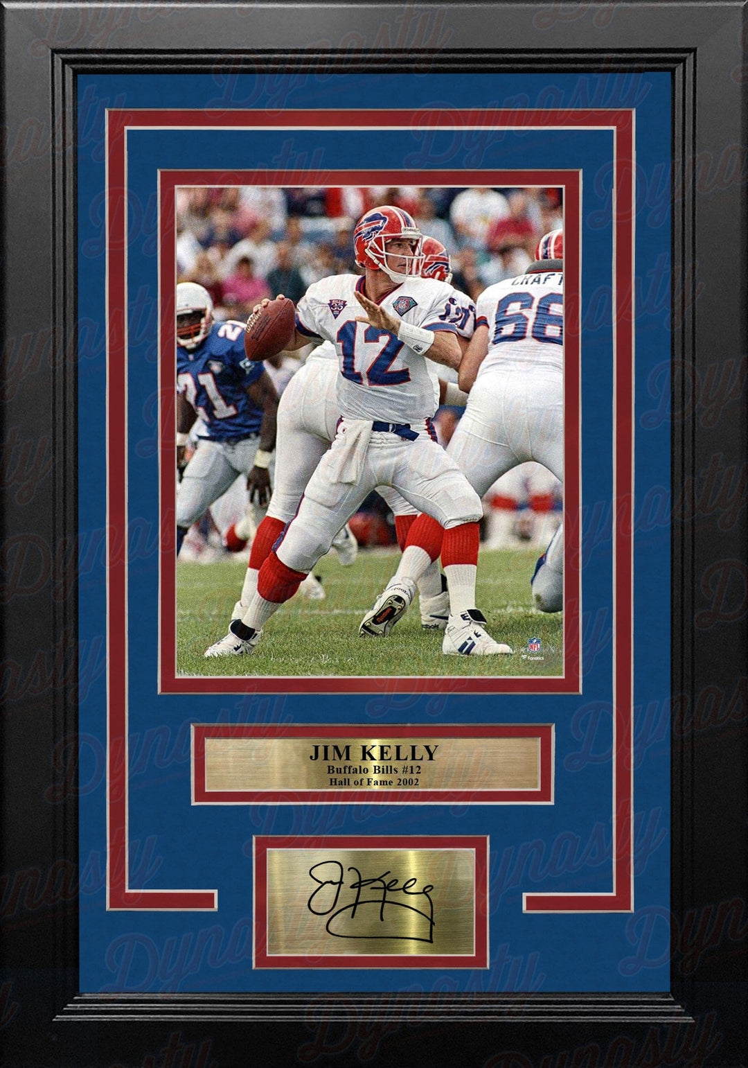 Dynasty Sports & Framing Engraved Signatures Jim Kelly v. New England Buffalo Bills 8" x 10" Framed Football Photo with Engraved Autograph