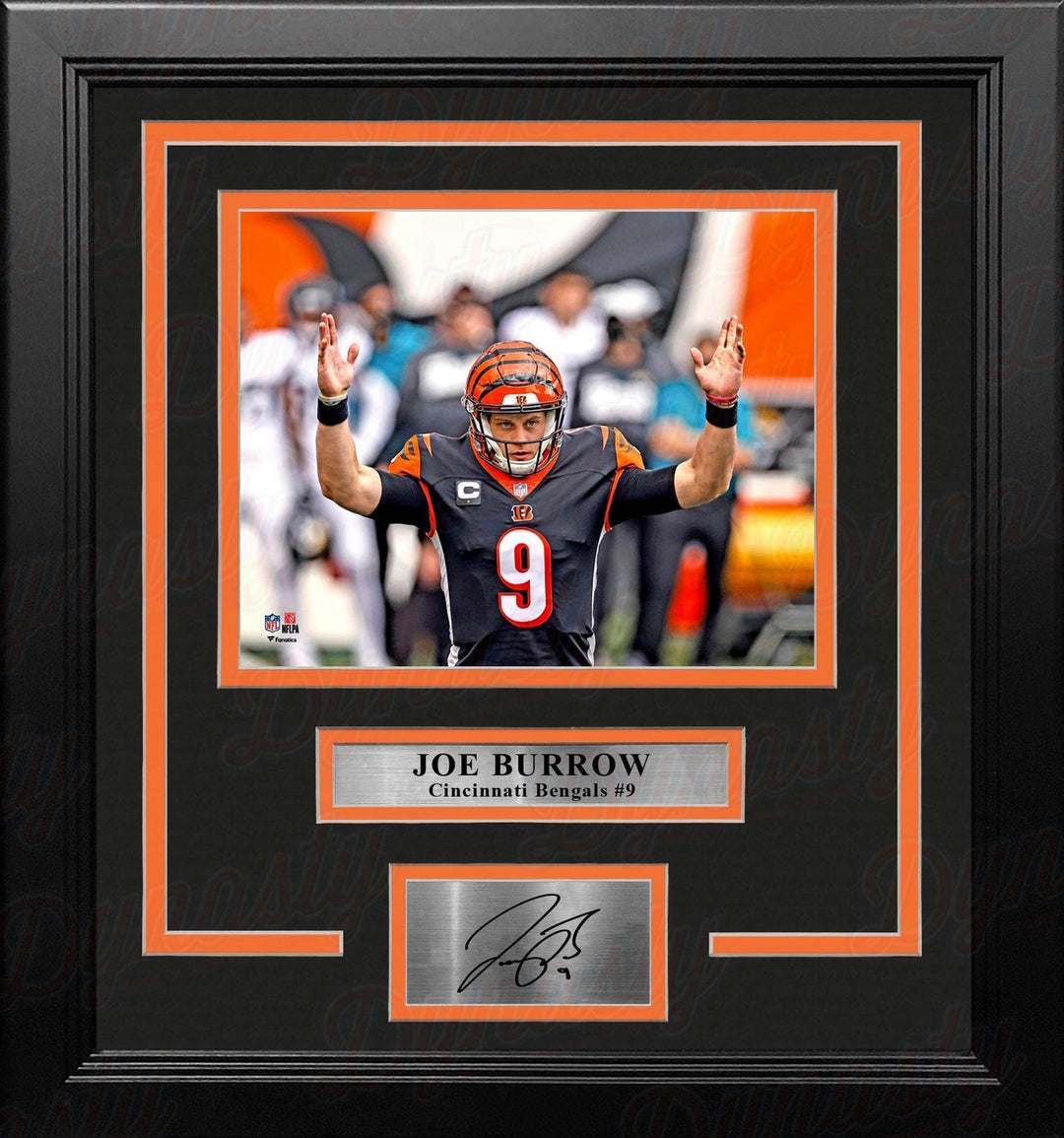 Dynasty Sports & Framing Engraved Signatures Joe Burrow Arms Up Cincinnati Bengals 8" x 10" Framed Football Photo with Engraved Autograph