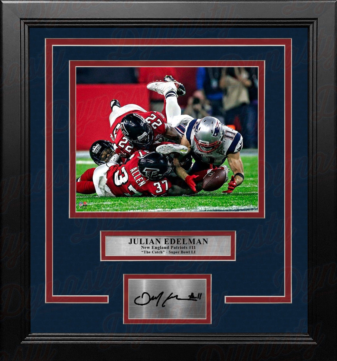 Dynasty Sports & Framing Engraved Signatures Julian Edelman Super Bowl LI Catch New England Patriots 8" x 10" Framed Football Photo with Engraved Autograph