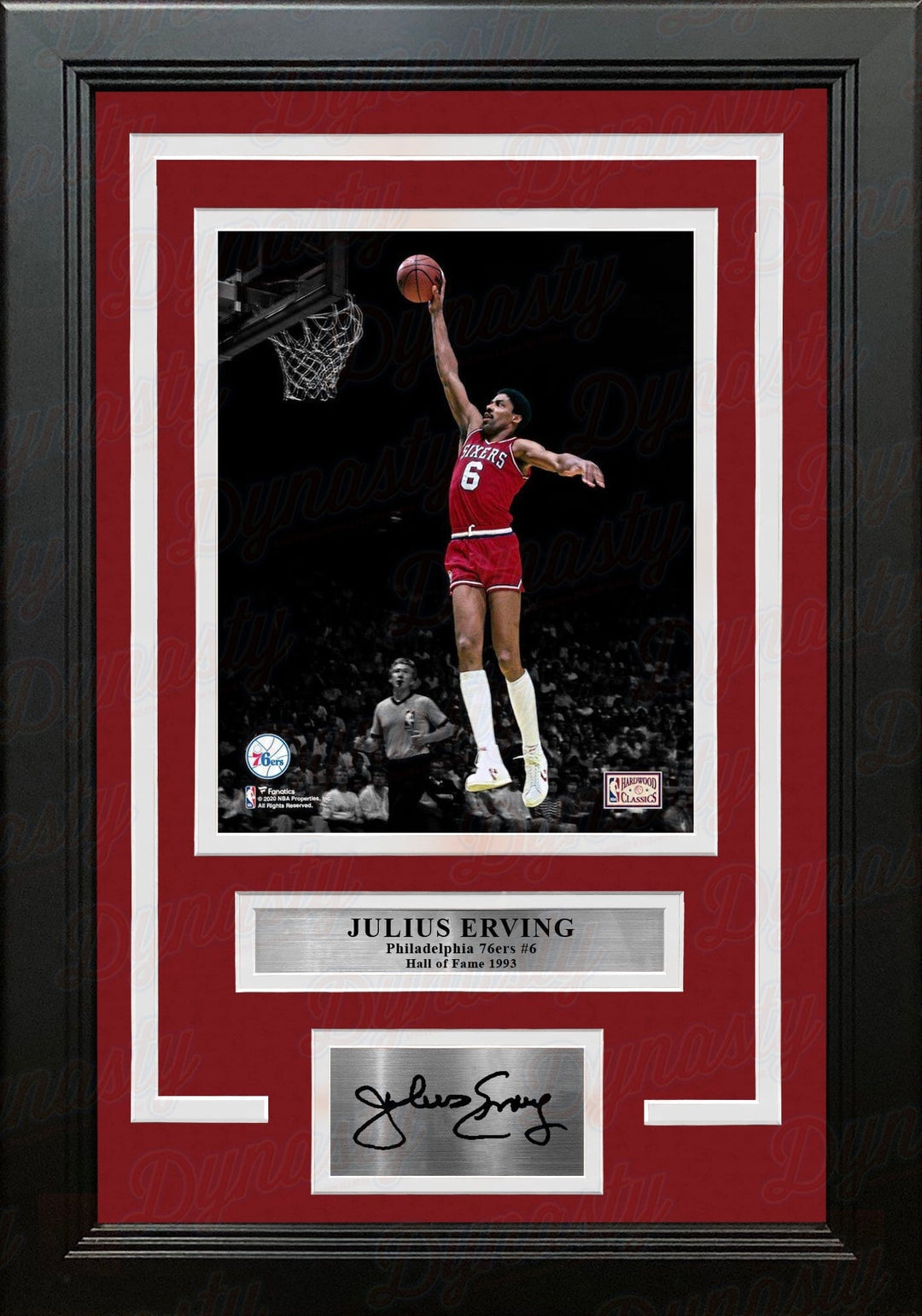 Dynasty Sports & Framing Engraved Signatures Julius "Dr. J" Erving Blackout Dunk Philadelphia 76ers 8" x 10" Framed Photo with Engraved Autograph