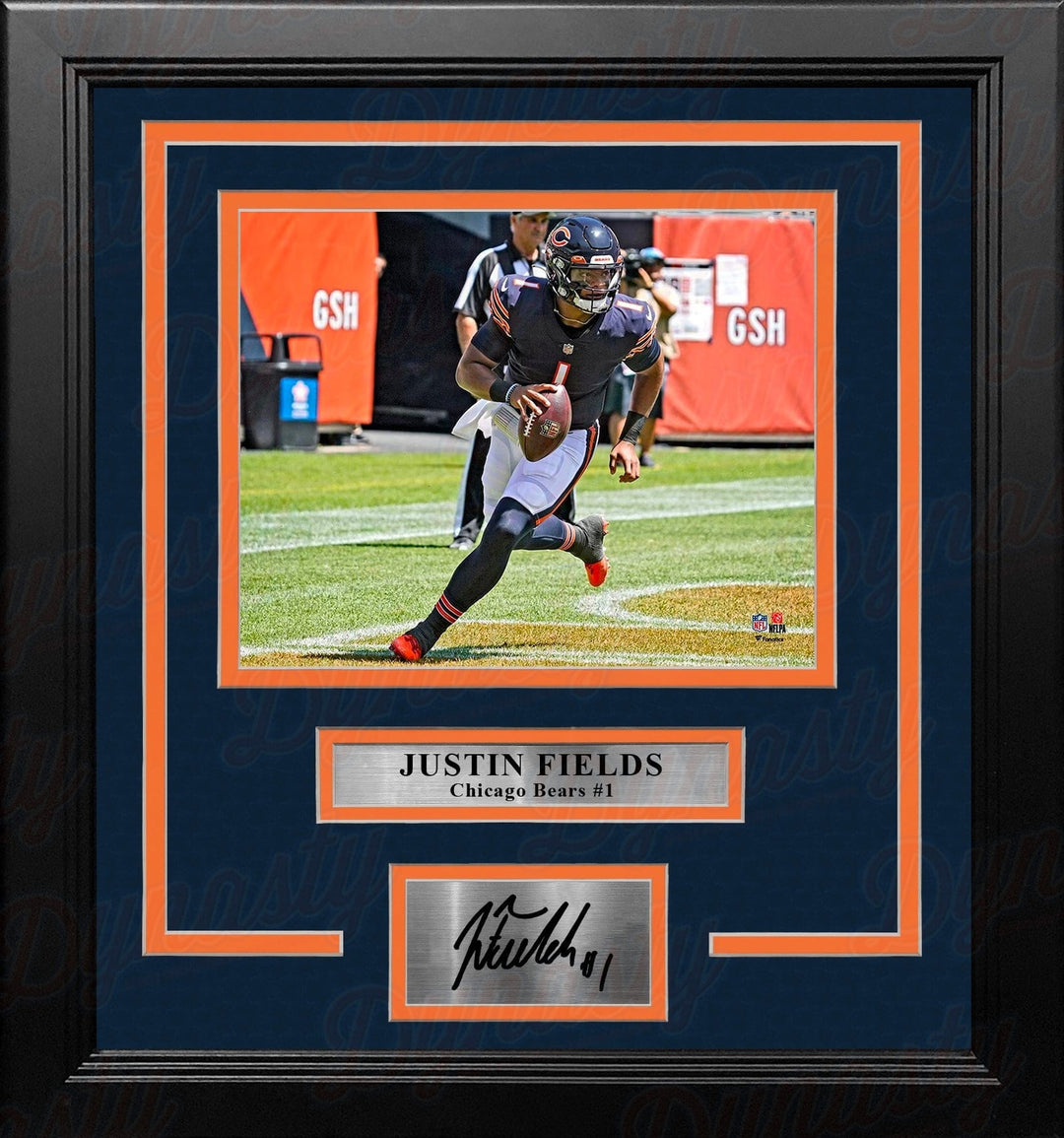 Dynasty Sports & Framing Engraved Signatures Justin Fields on the Run Chicago Bears 8" x 10" Framed Football Photo with Engraved Autograph
