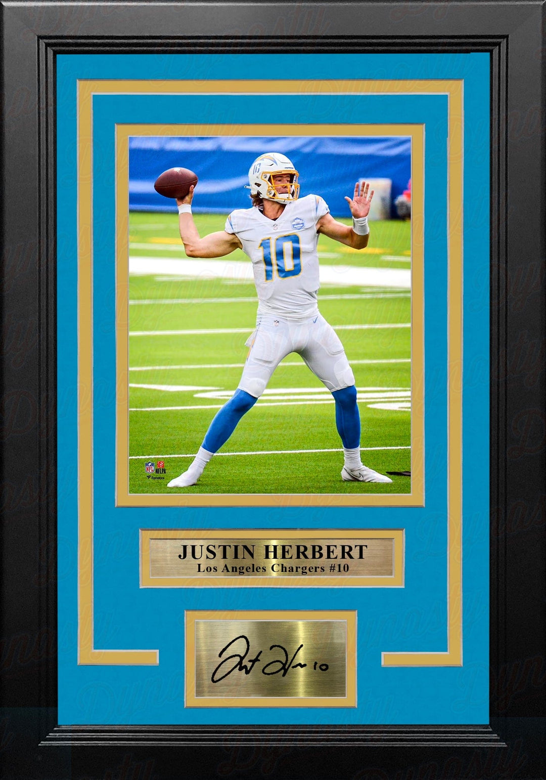 Dynasty Sports & Framing Engraved Signatures Justin Herbert in Action Los Angeles Chargers 8" x 10" Framed Football Photo with Engraved Autograph