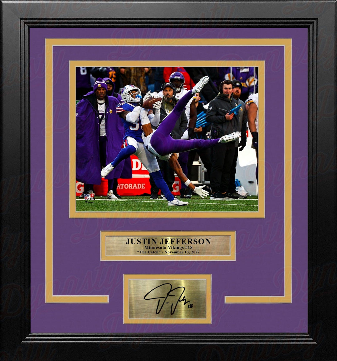 Dynasty Sports & Framing Engraved Signatures Justin Jefferson One-Handed Catch Minnesota Vikings 8"x10 Framed Photo with Engraved Autograph