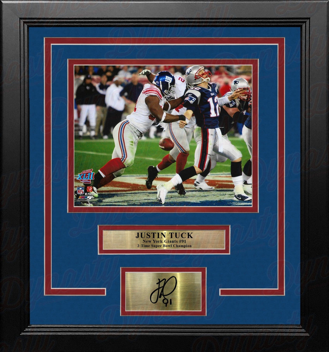 Dynasty Sports & Framing Engraved Signatures Justin Tuck Hits Tom Brady Super Bowl XLII NY Giants 8x10 Framed Photo with Engraved Autograph