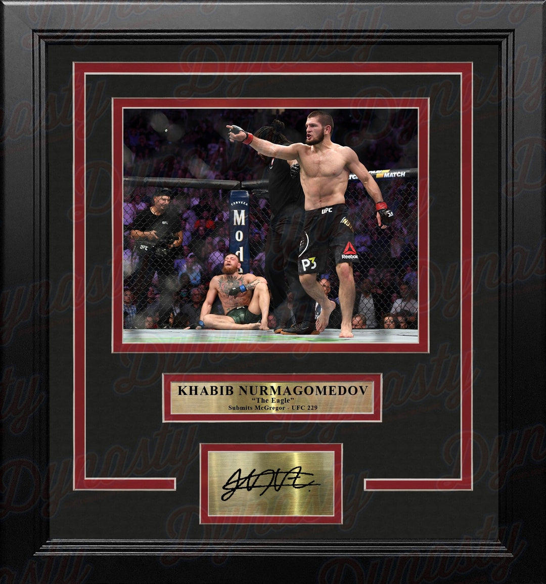 Dynasty Sports & Framing Engraved Signatures Khabib Nurmagomedov Crushes McGregor 8x10 Framed Mixed Martial Arts Photo with Engraved Autograph