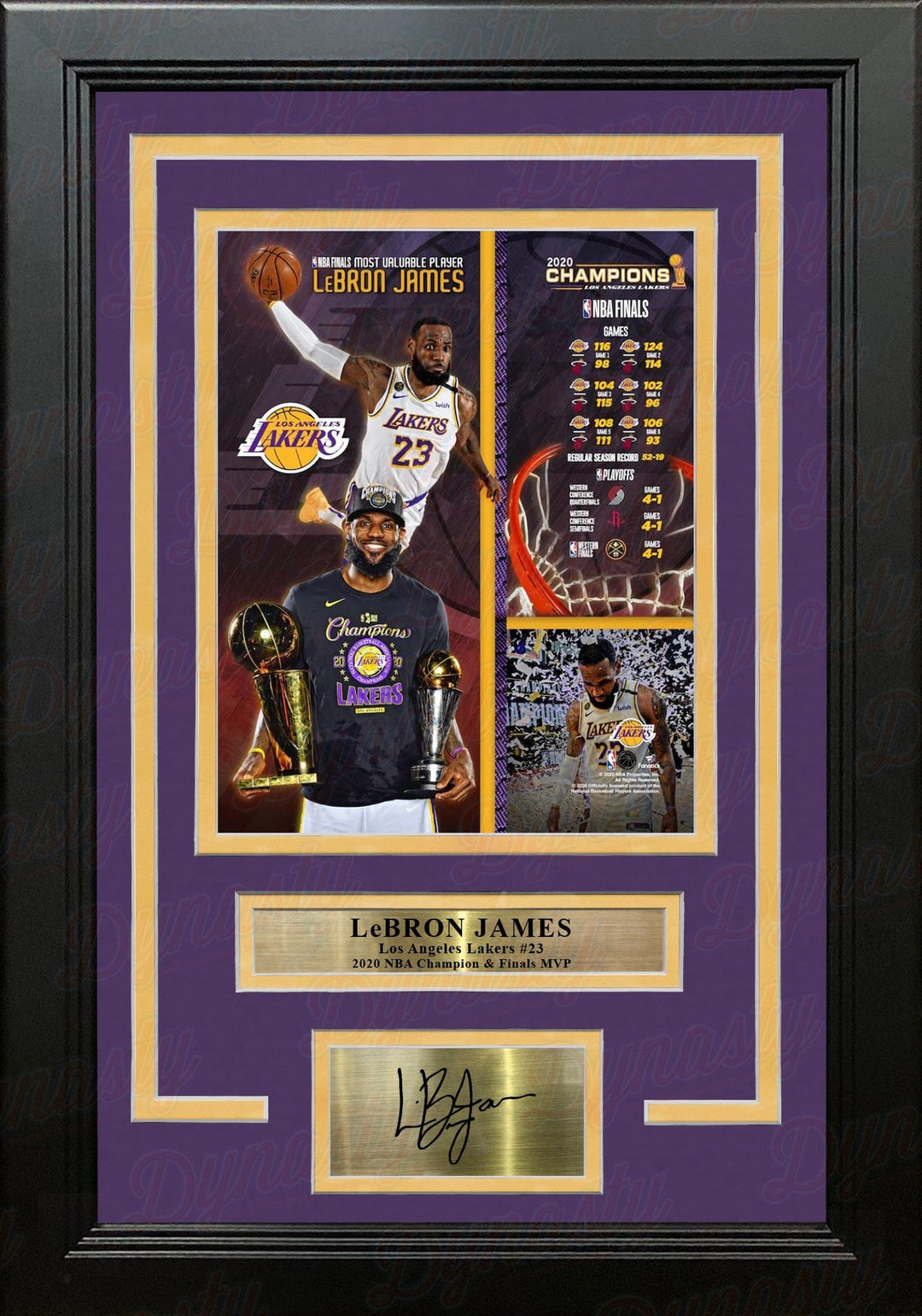 Dynasty Sports & Framing Engraved Signatures LeBron James 2020 NBA Champions LA Lakers 8x10 Framed Collage Photo with Engraved Autograph