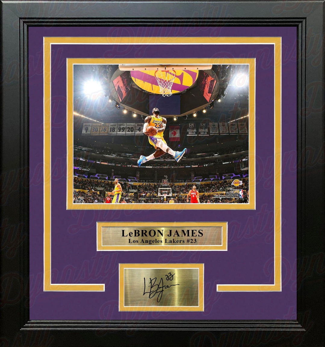 Dynasty Sports & Framing Engraved Signatures LeBron James Aerial Dunk Los Angeles Lakers 8" x 10" Framed Basketball Photo with Engraved Autograph