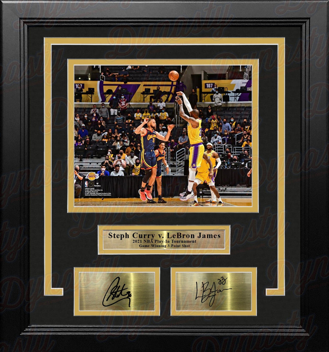 Dynasty Sports & Framing Engraved Signatures LeBron James v Steph Curry Game-Winning Shot 2021 Play-In 8x10 Framed Photo with Engraved Autographs