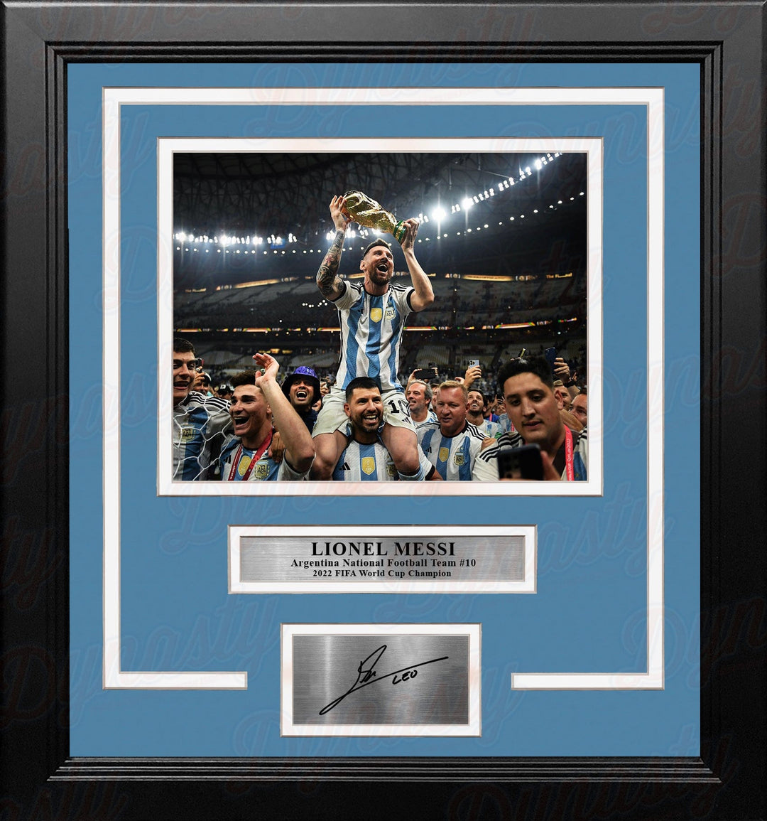 Dynasty Sports & Framing Engraved Signatures Lionel Messi 2022 World Cup Argentina National Team 8x10 Framed Photo with Engraved Autograph