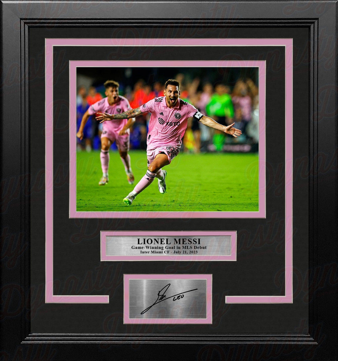 Dynasty Sports & Framing Engraved Signatures Lionel Messi Game-Winning Goal in MLS Debut Inter Miami CF 8x10 Framed Photo with Engraved Autograph