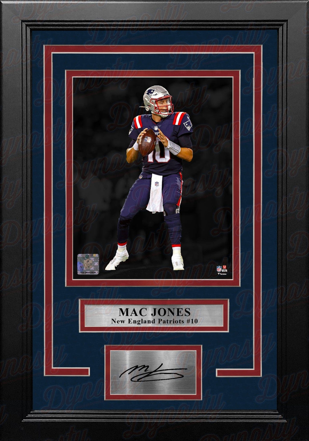 Dynasty Sports & Framing Engraved Signatures Mac Jones Blackout Action New England Patriots 8" x 10" Framed Football Photo with Engraved Autograph