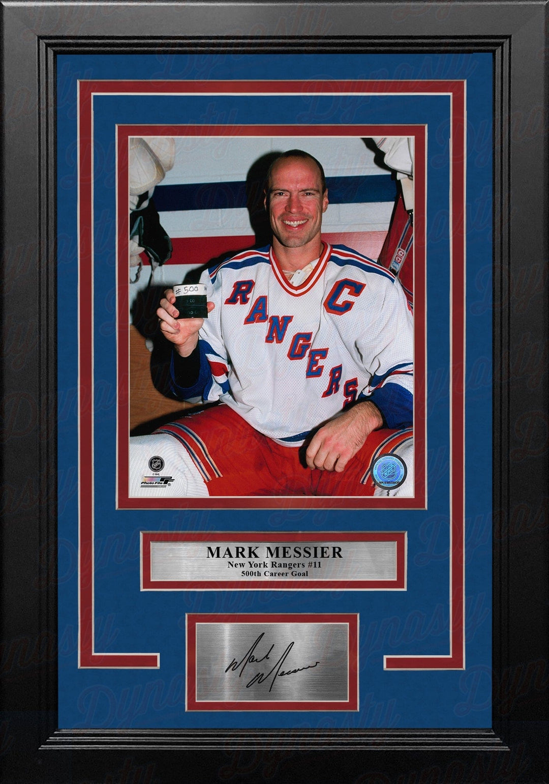 Dynasty Sports & Framing Engraved Signatures Mark Messier 500th Goal New York Rangers 8" x 10" Framed Hockey Photo with Engraved Autograph