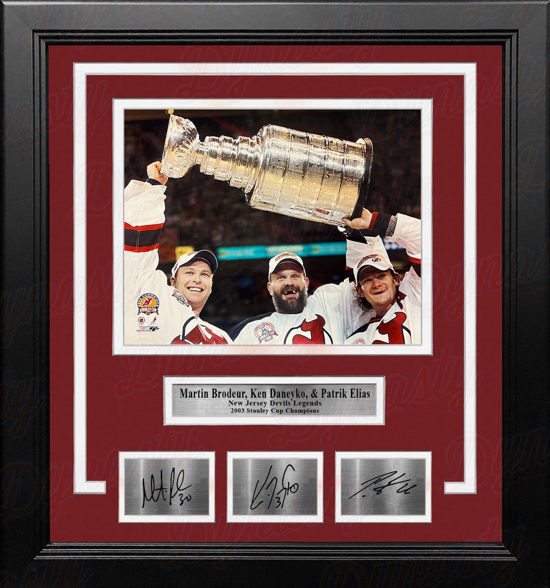 Dynasty Sports & Framing Engraved Signatures Martin Brodeur, Ken Daneyko, Patrik Elias New Jersey Devils 8x10 Framed Hockey Photo with Engraved Autographs