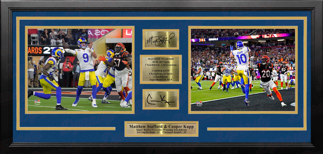 Dynasty Sports & Framing Engraved Signatures Matthew Stafford & Cooper Kupp LA Rams Super Bowl LVI Framed Photo Collage with Engraved Signatures