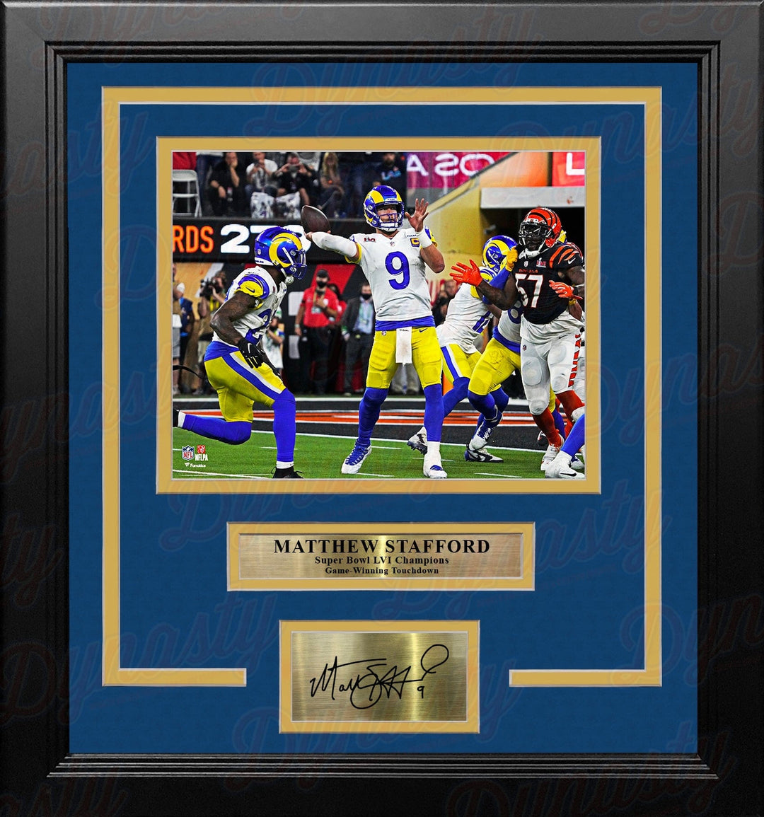 Dynasty Sports & Framing Engraved Signatures Matthew Stafford Game-Winning TD Super Bowl LVI LA Rams 8x10 Framed Photo with Engraved Autograph