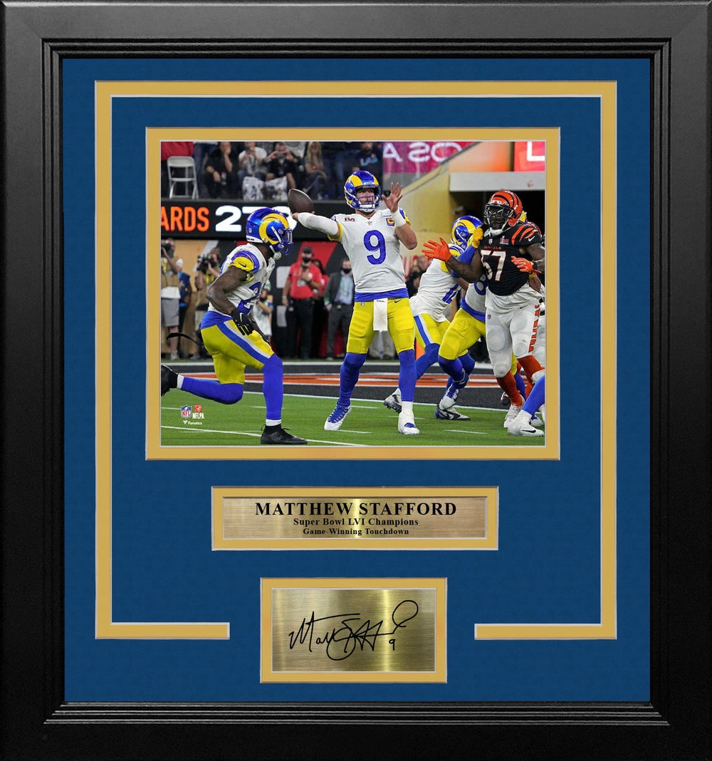Dynasty Sports & Framing Engraved Signatures Matthew Stafford Game-Winning TD Super Bowl LVI LA Rams 8x10 Framed Photo with Engraved Autograph