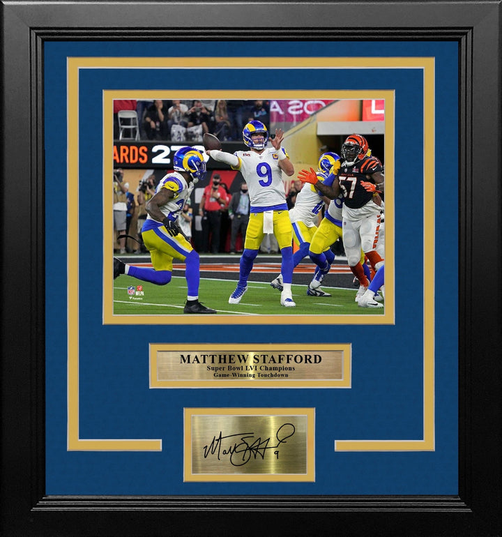 Dynasty Sports & Framing Engraved Signatures Matthew Stafford Game-Winning TD Super Bowl LVI LA Rams 8x10 Framed Photo with Engraved Autograph