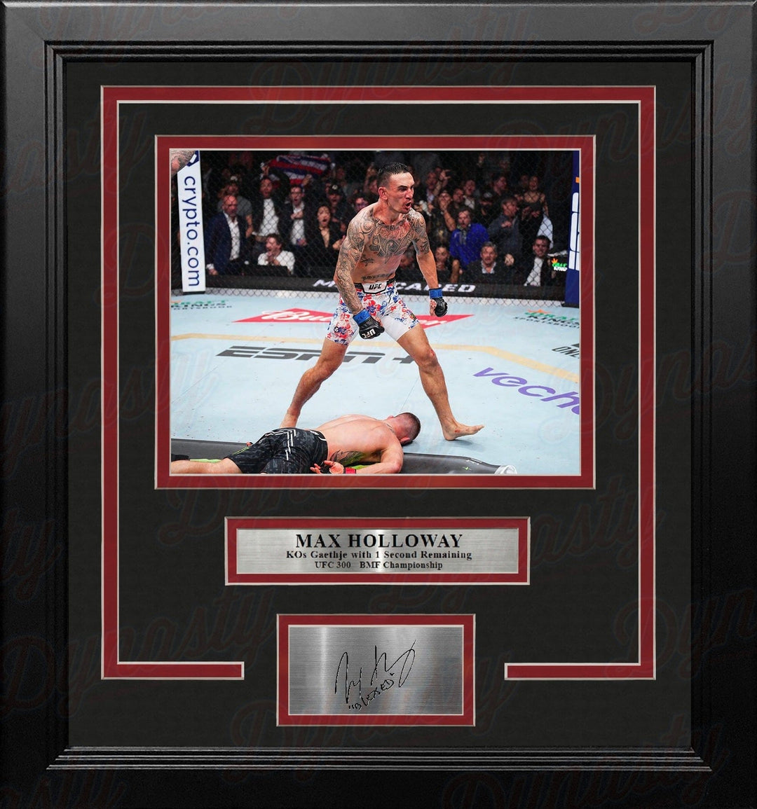 Dynasty Sports & Framing Engraved Signatures Max Holloway KOs Gaethje 8x10 Framed Mixed Martial Arts Photo with Engraved Autograph