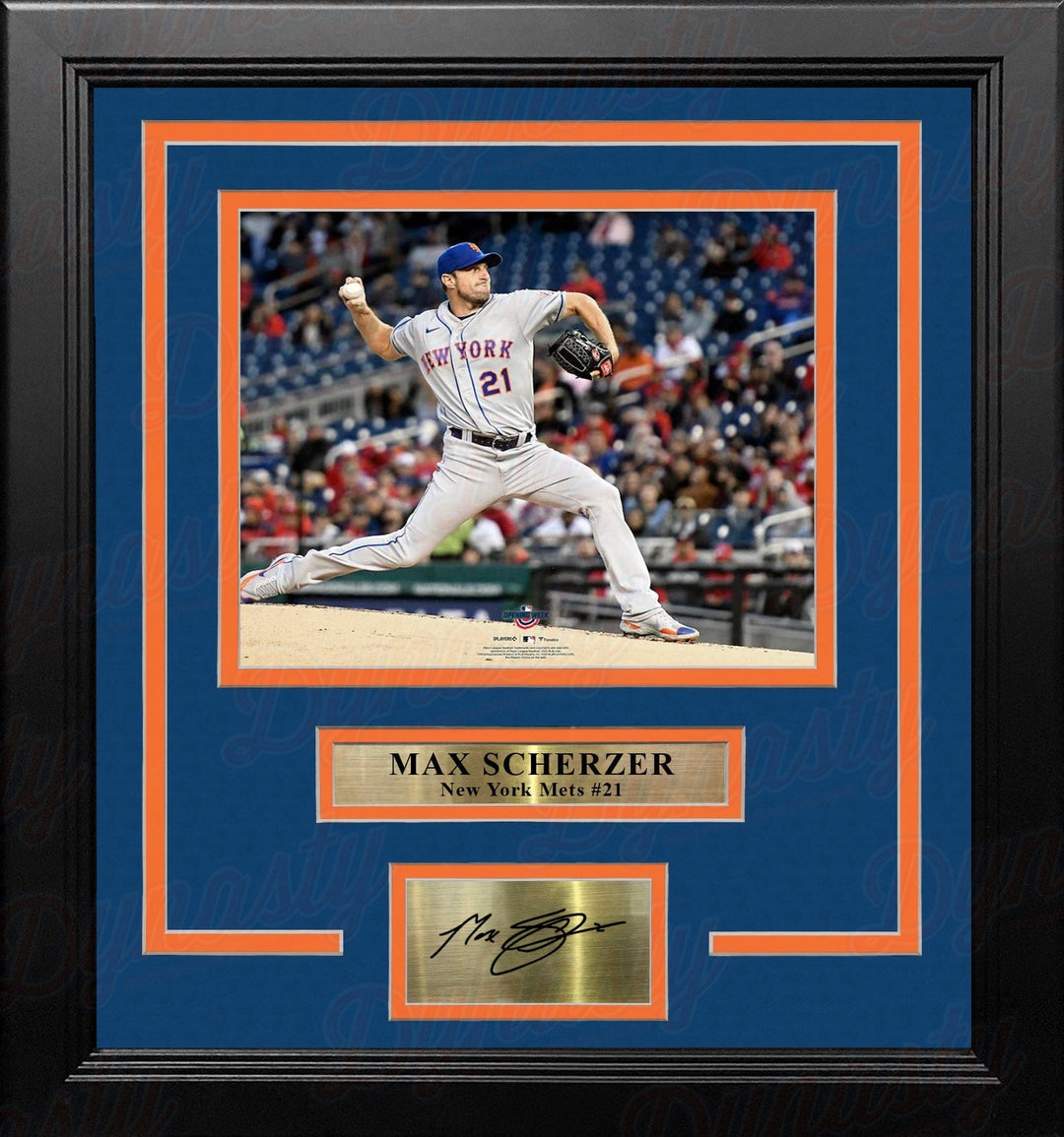 Dynasty Sports & Framing Engraved Signatures Max Scherzer in Action New York Mets 8" x 10" Framed Baseball Photo with Engraved Autograph