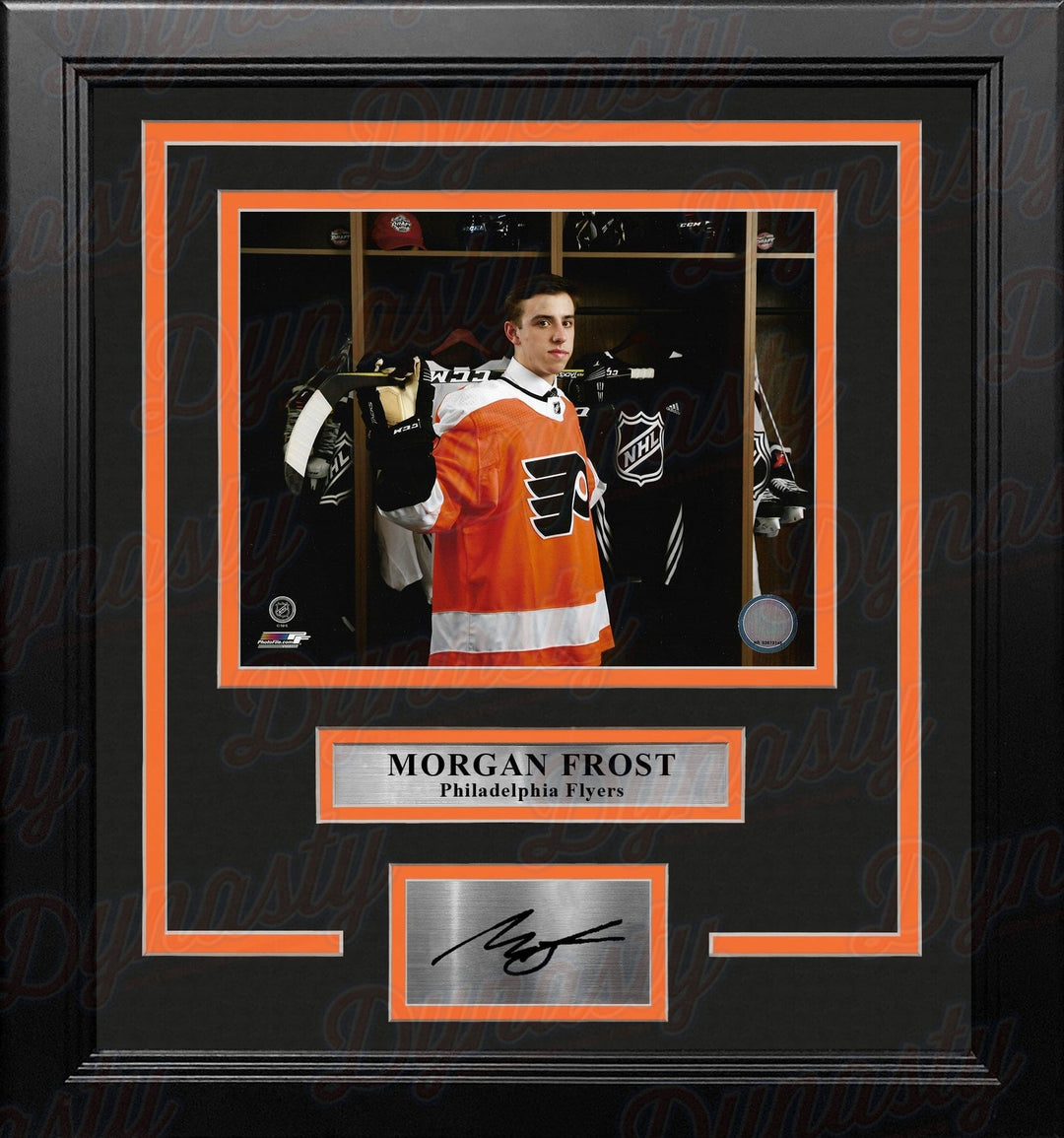 Dynasty Sports & Framing Engraved Signatures Morgan Frost Locker Room Philadelphia Flyers 8" x 10" Framed Hockey Photo with Engraved Autograph