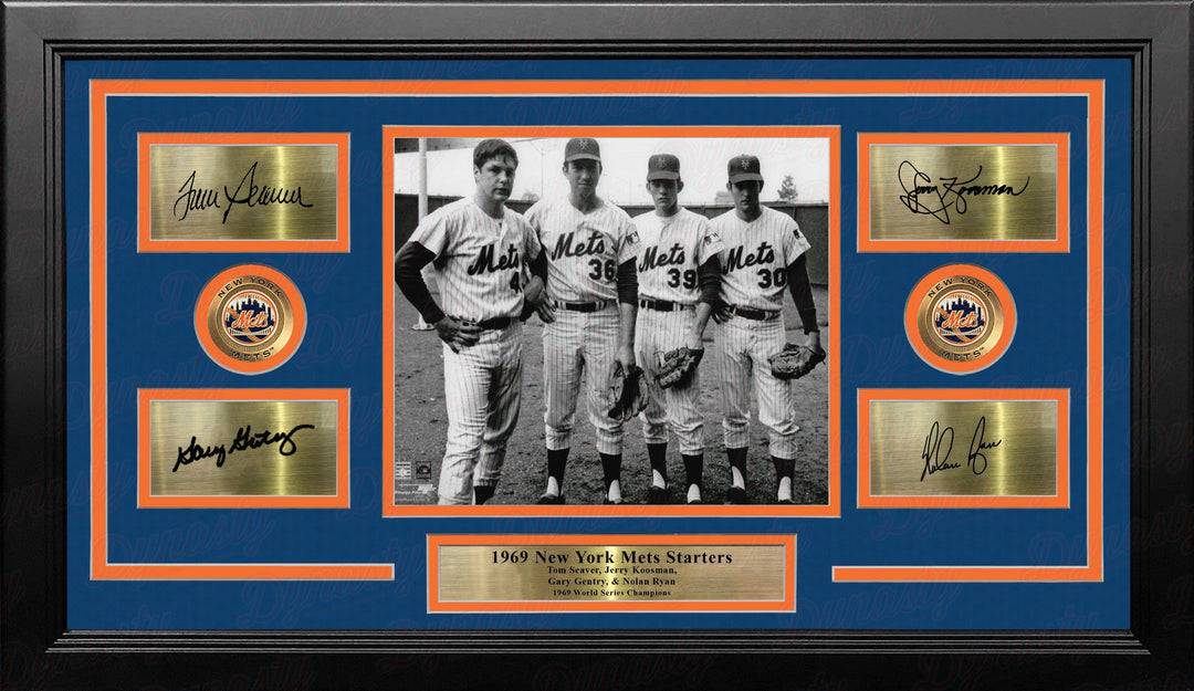 Dynasty Sports & Framing Engraved Signatures New York Mets 1969 Pitchers 8x10 Framed Photo with Engraved Autographs - Seaver Koosman Gentry Ryan
