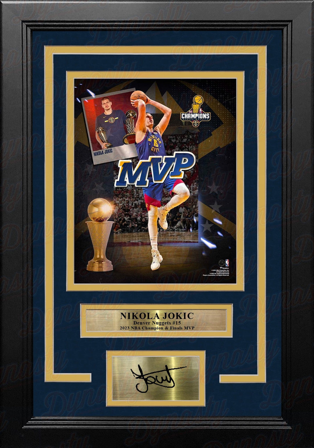 Dynasty Sports & Framing Engraved Signatures Nikola Jokic 2023 NBA Finals MVP Denver Nuggets 8x10 Framed Basketball Photo with Engraved Autograph