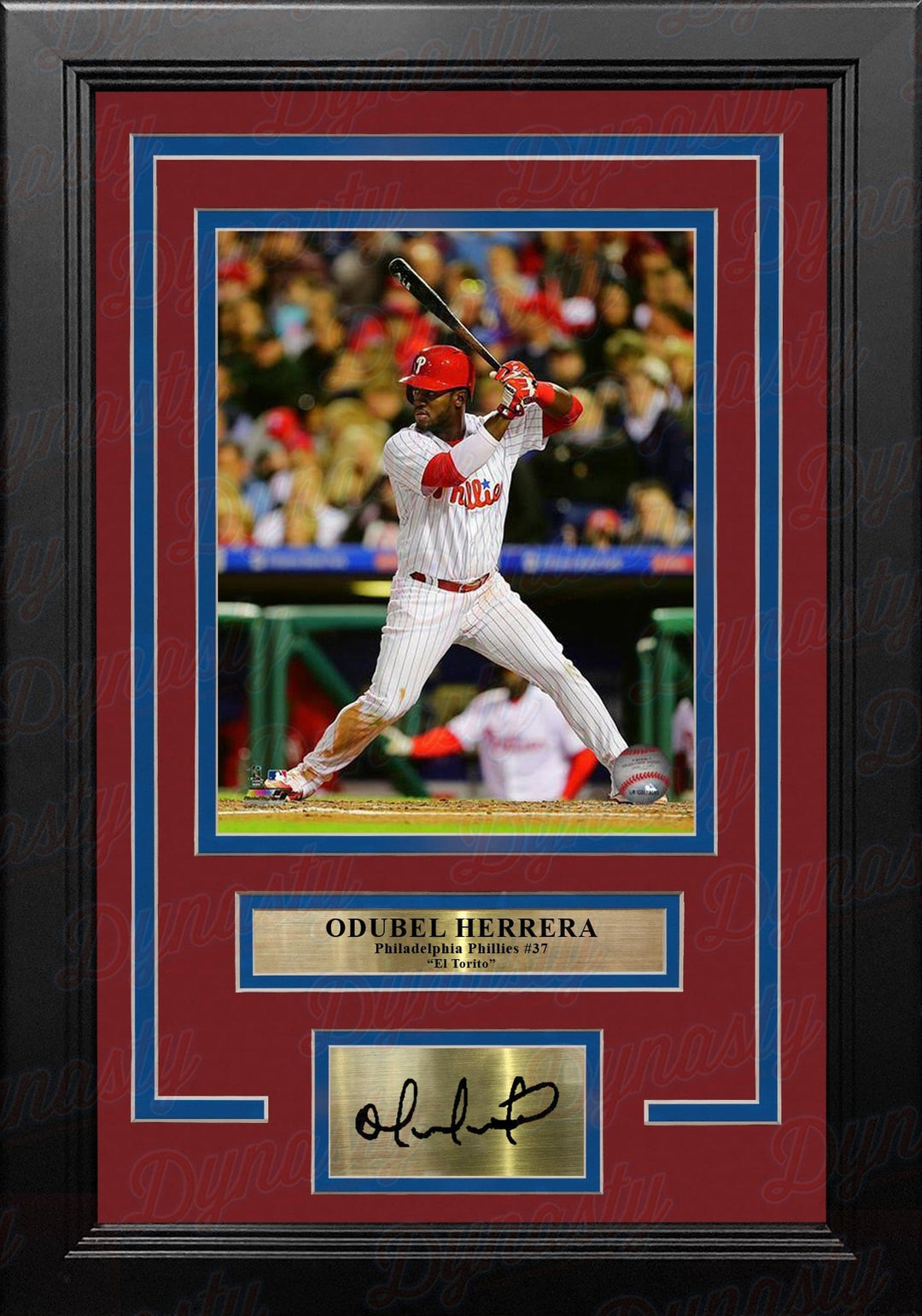 Dynasty Sports & Framing Engraved Signatures Odubel Herrera Philadelphia Phillies At-Bat MLB Baseball Framed Photo with Engraved Autograph